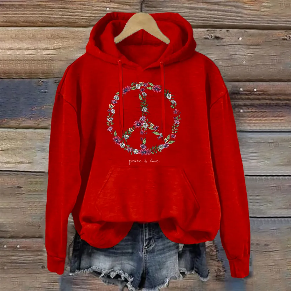 Wildflower Love Peace Sign Long Sleeve Boxy Crusher Hoodie