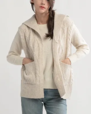 Cable Knit Open Front Vest - Tan