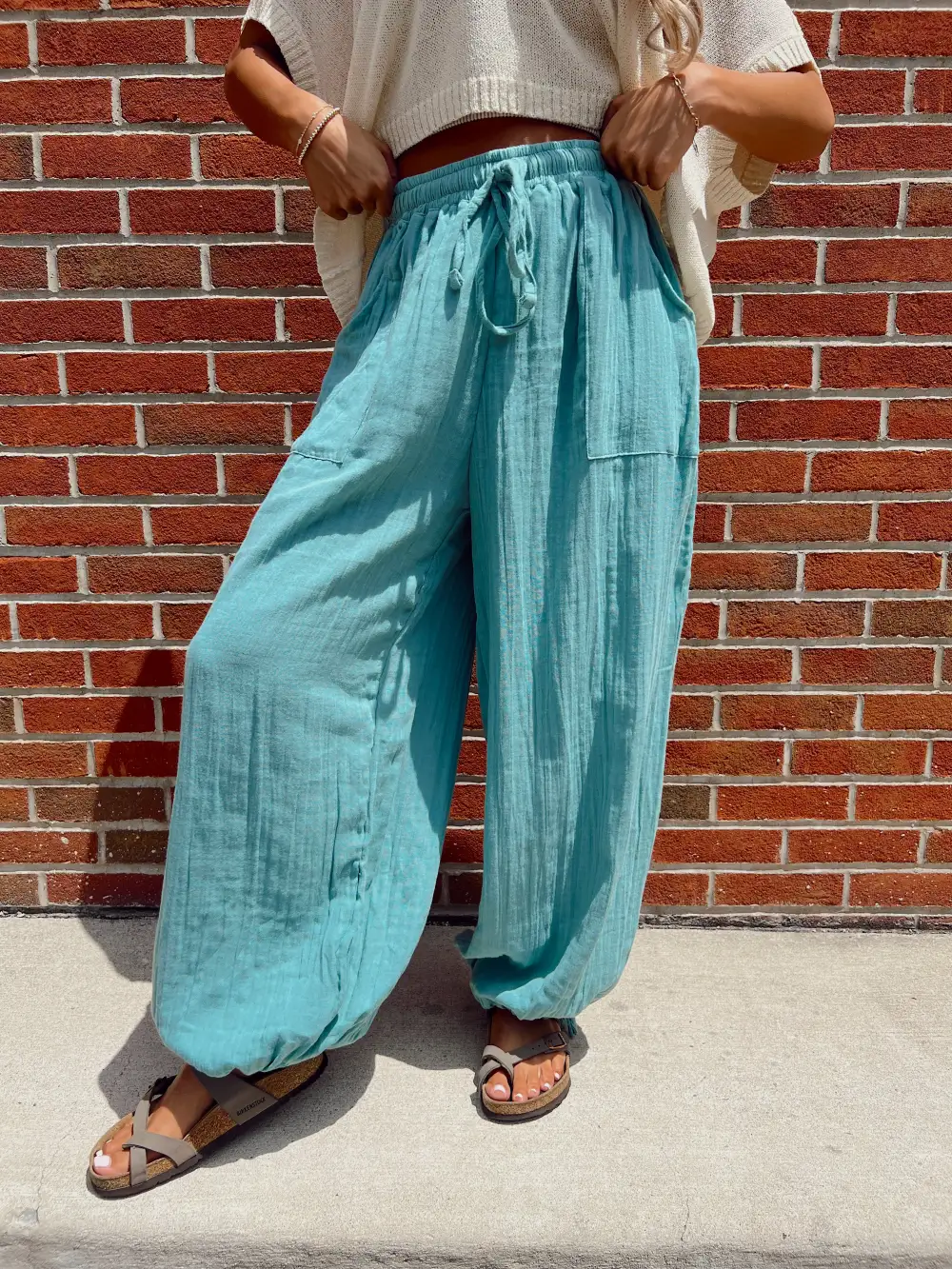 Carefree Aqua Wide Leg Pants