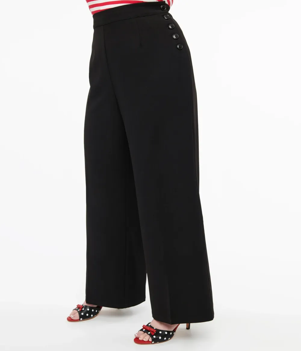 Hell Bunny 1940s Plus Size Black Ginger Trousers