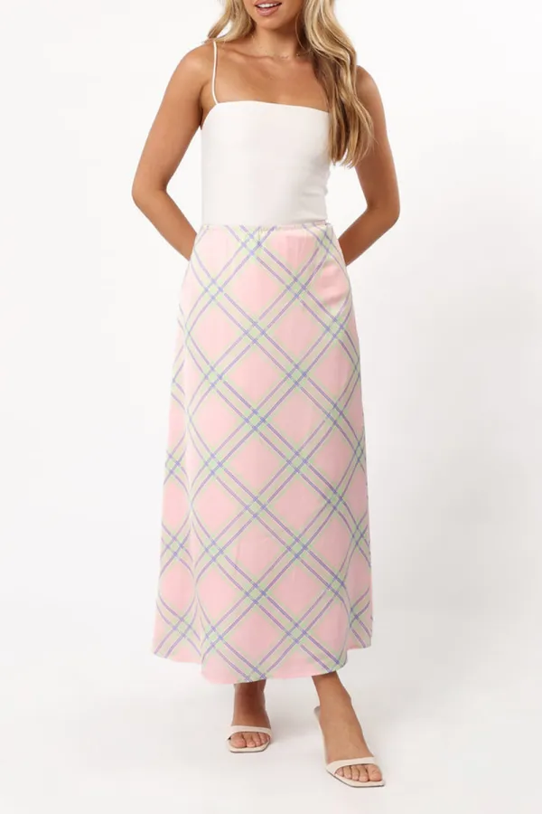 CLARISSA MIDI SKIRT - PINK CHECK