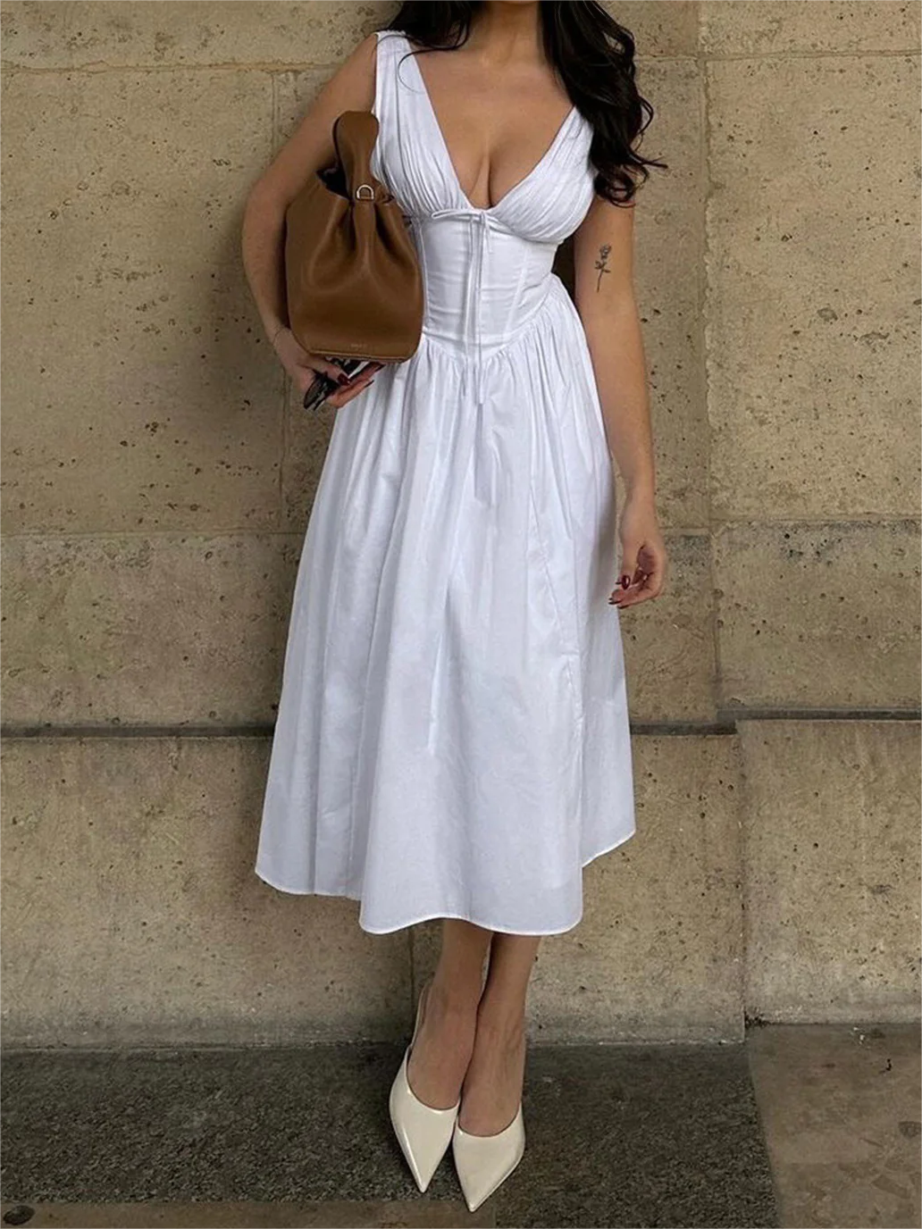 Plain Sleeveless Midi Dress