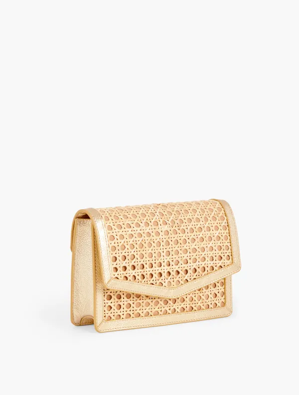 Metallic Leather Trim Rattan Clutch