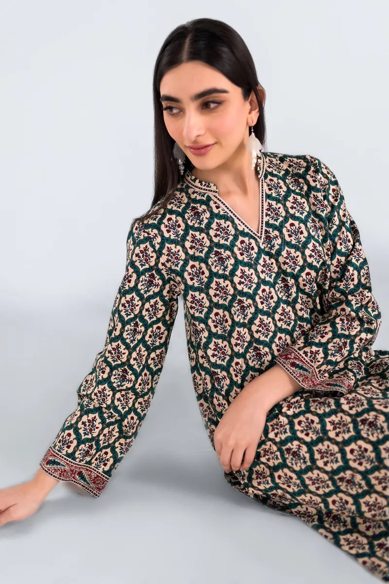 2 Piece Kurta | Embroidered & Pants | Green