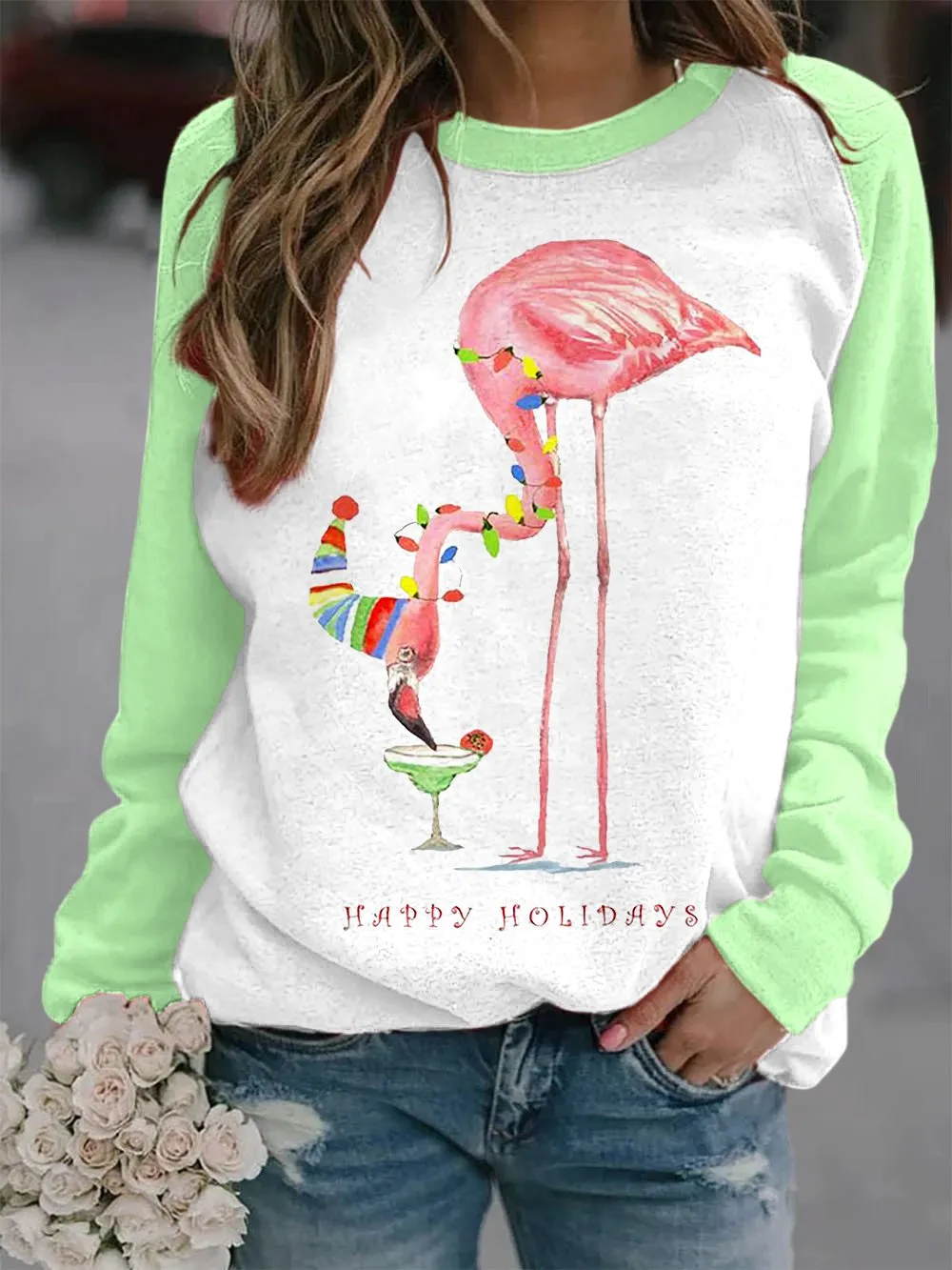 Women's Merry   Flamingo Contrast Print Sweatshirt