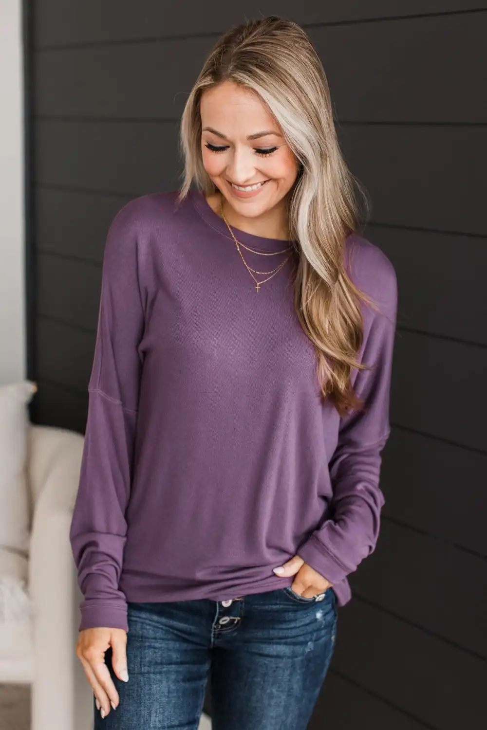 Express It All Knit Pullover Top- Purple