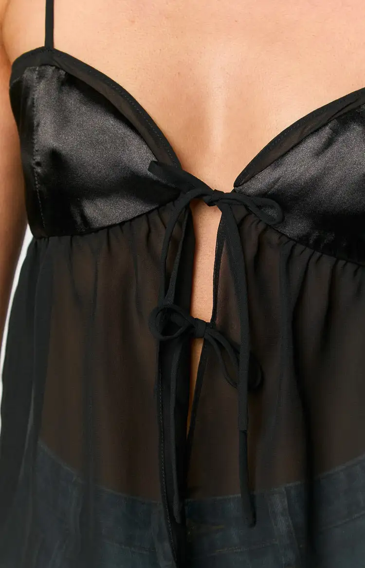 Love On Black Satin Cami Top