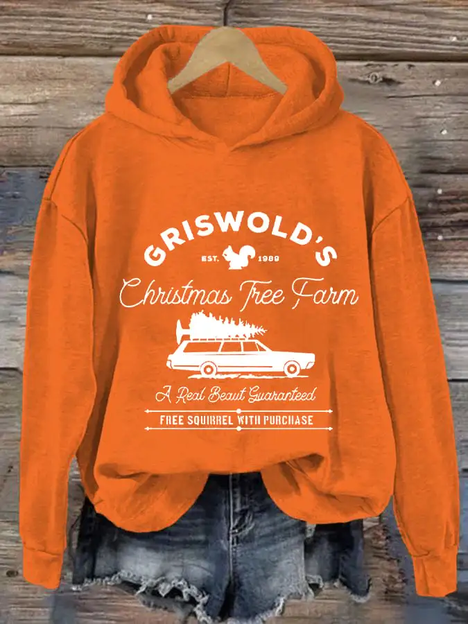 Women's Christmas Griswold Co Christmas Tree Farm Hooded Sweatshirt