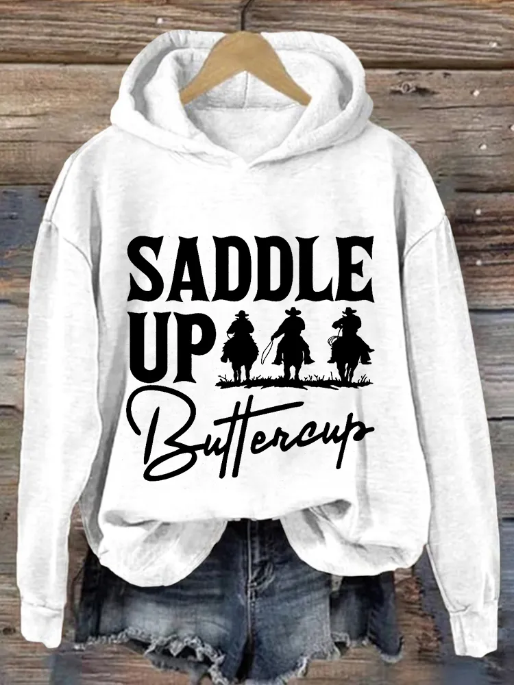 Saddle Up Buttercup Vintage Western Cozy Hoodie