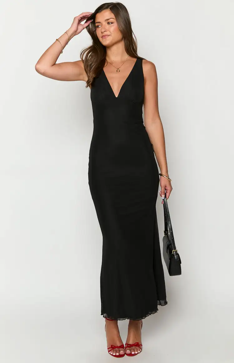 Sunflower Black Mesh Maxi Dress