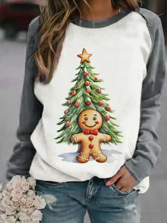 Women's Christmas Gingerbread Men Print Casual Sweatshirt