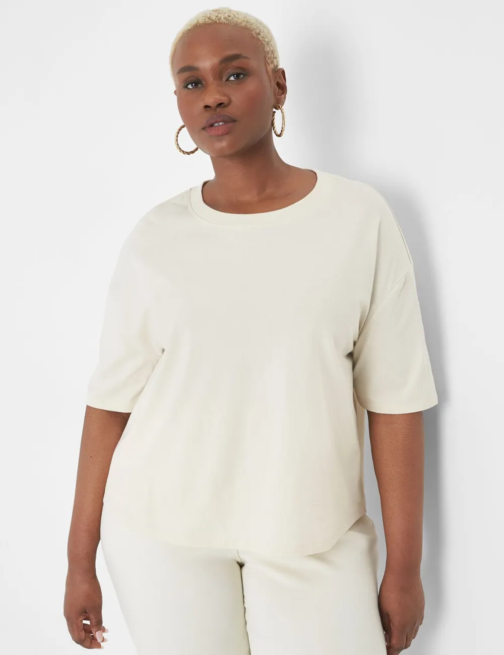 Relaxed Crop Elbow-Sleeve Crew-Neck Tee