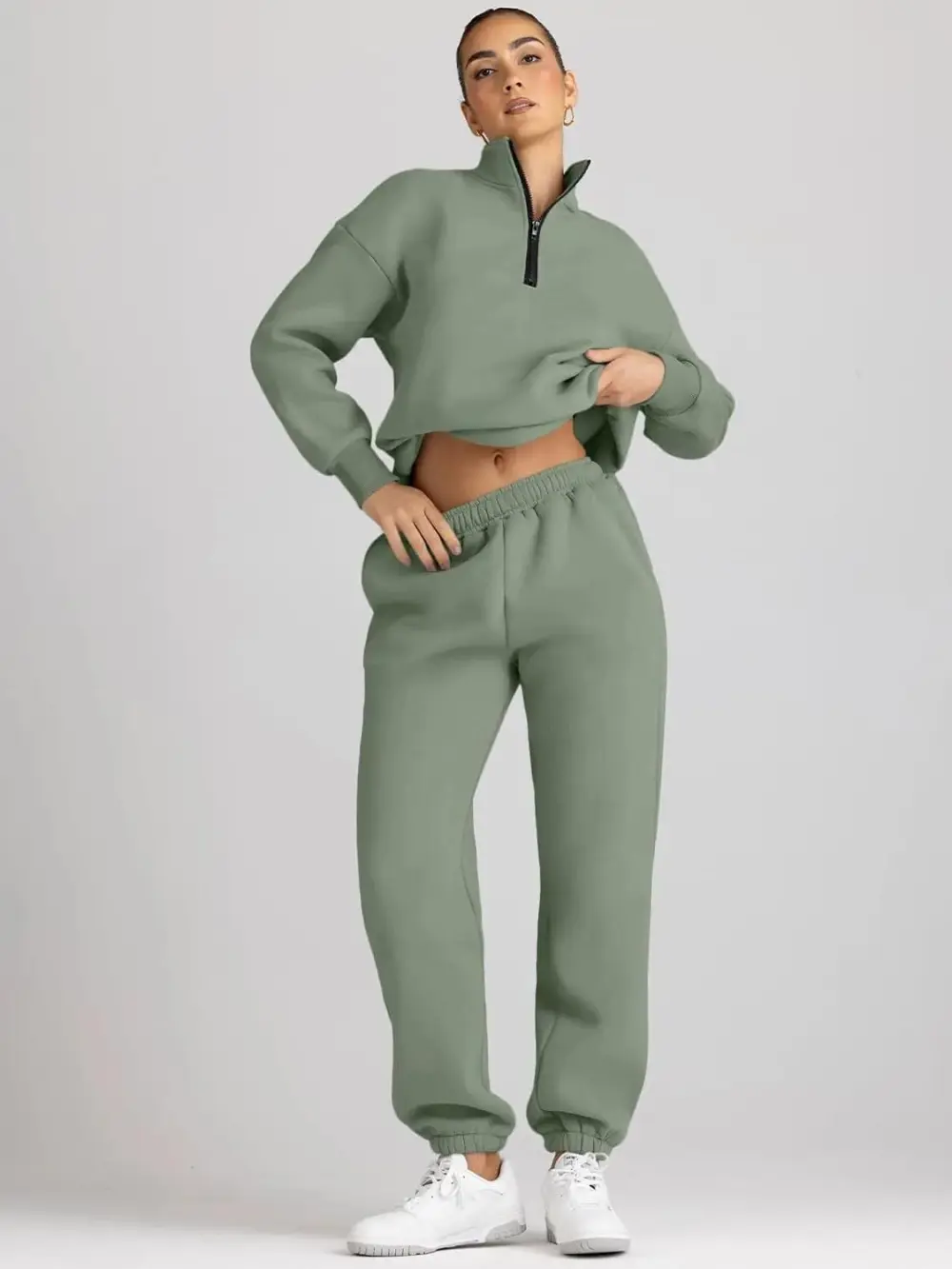 2 Piece Sweatsuits Long Sleeve Half Zip Pullover and Baggy Sweatpants