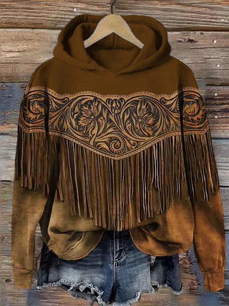 Western Floral Leather Art Cozy Hoodie