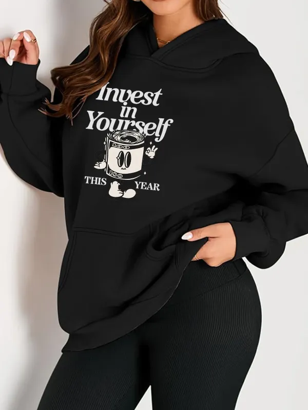 Invest In Yourself This Year Pattern Printed Hoodie