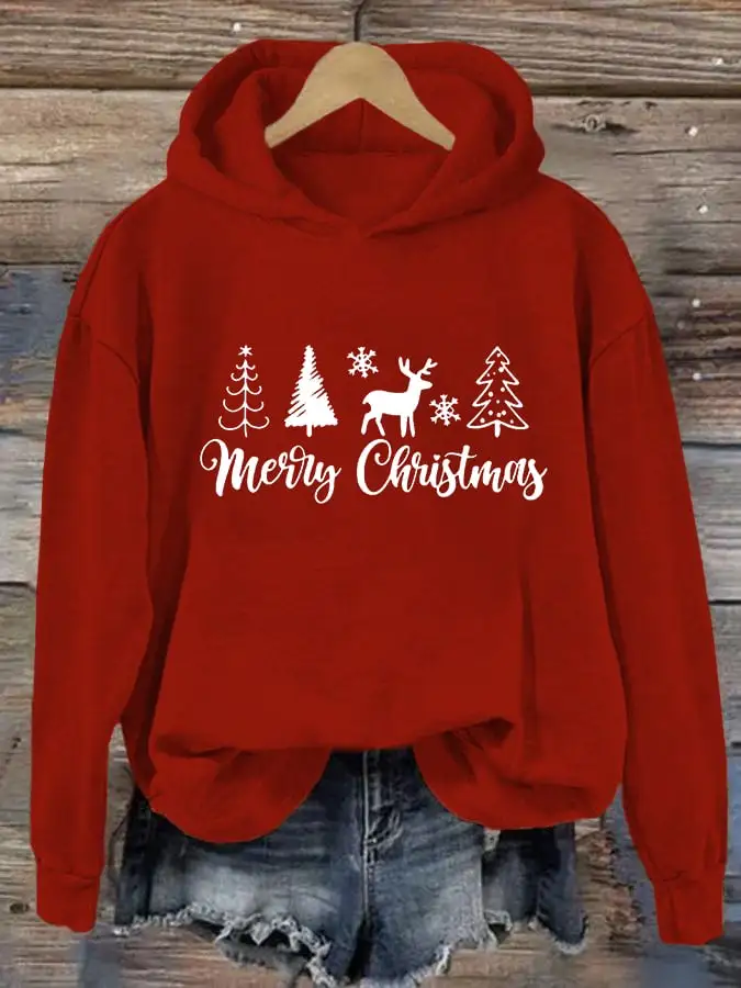 Women's Merry Christmas Christmas Tree Printing Casual Hoodie