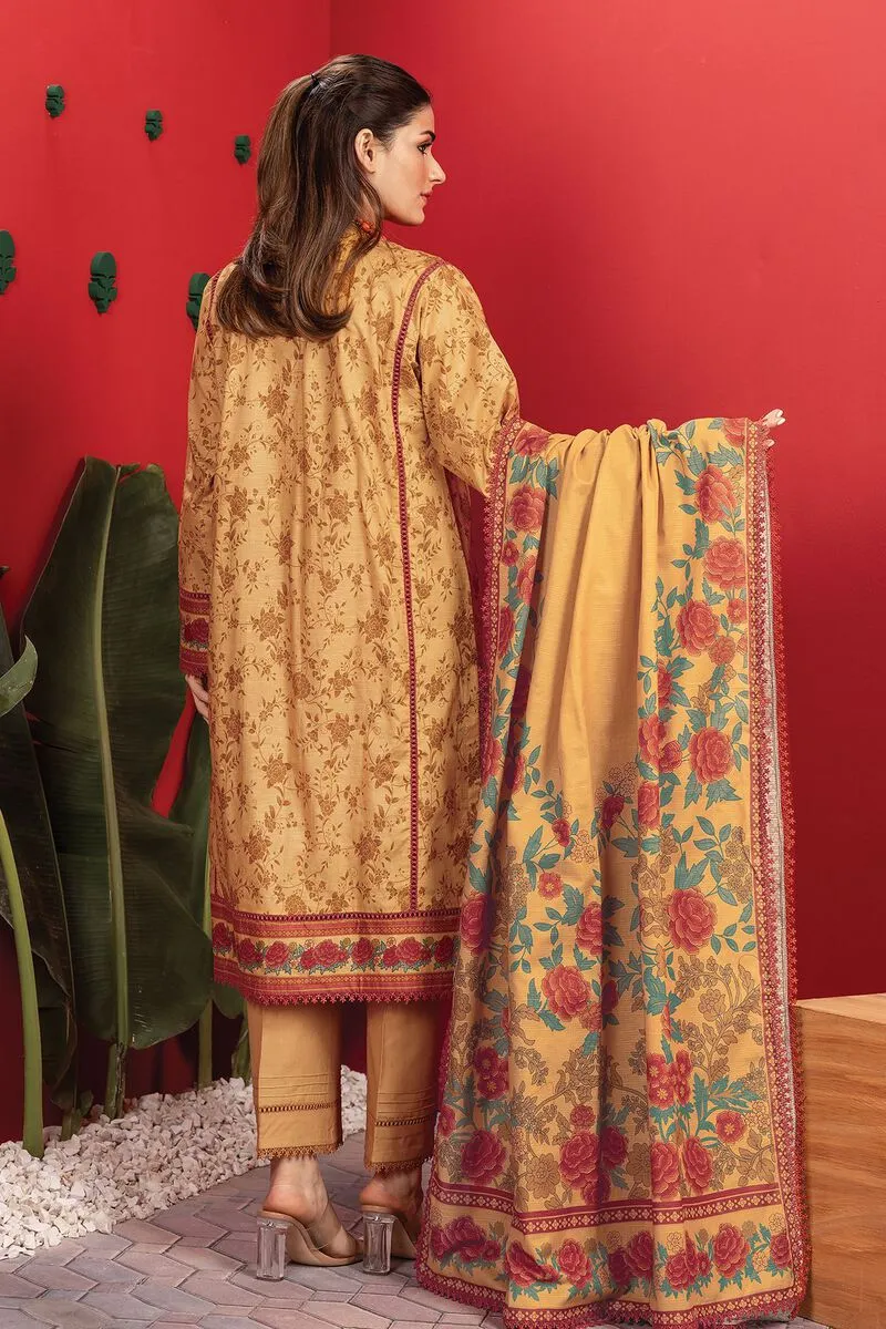 3 Piece Kurta Embroidered | Dupatta& Bottom & Tops | Color yellow