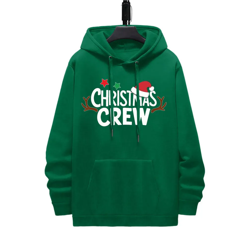 CHRISTMAS CREW HAT PATTERN PRINTED HOODIE