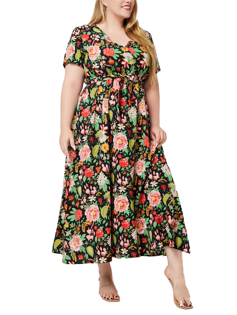 Floral V-Neck Belted Split Wrap Dress