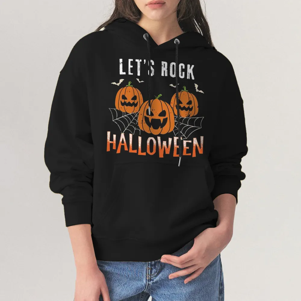 LET'S ROCK HALLOWEEN PATTERN PRINTED HOODIE