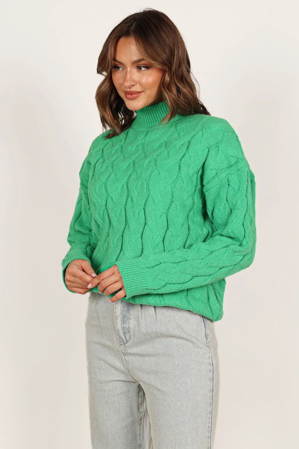 Elena Thick Cable Knit Sweater - Kelly Green