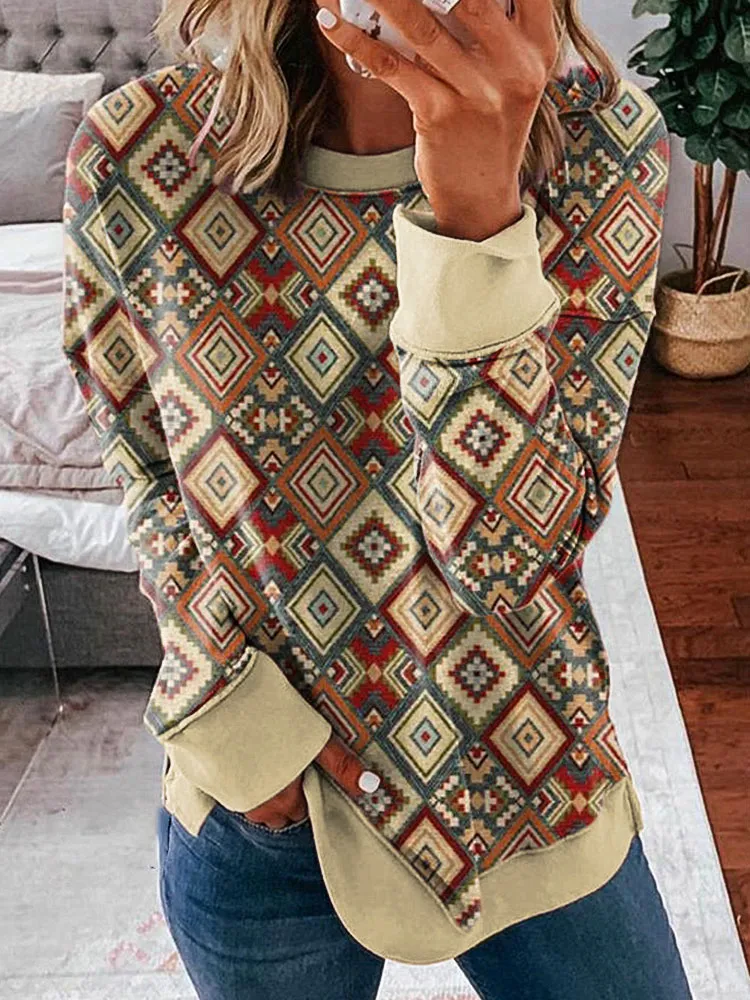 Western Aztec Pattern Casual Sweatshirt