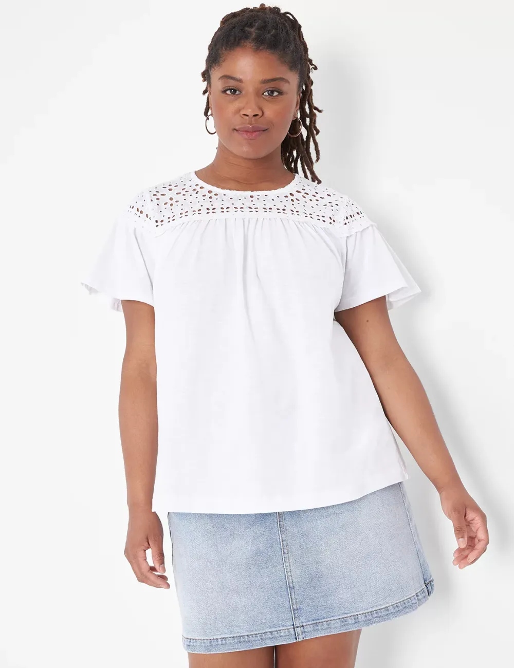 Woven Eyelet Yoke Knit Tee