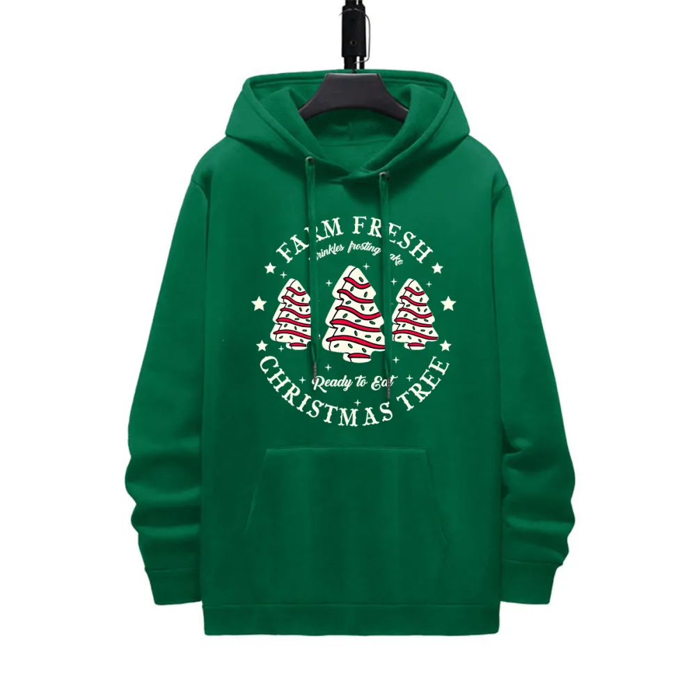 FARM FRESH CHRISTMAS TREE PATTERN PRINTED HOODIE