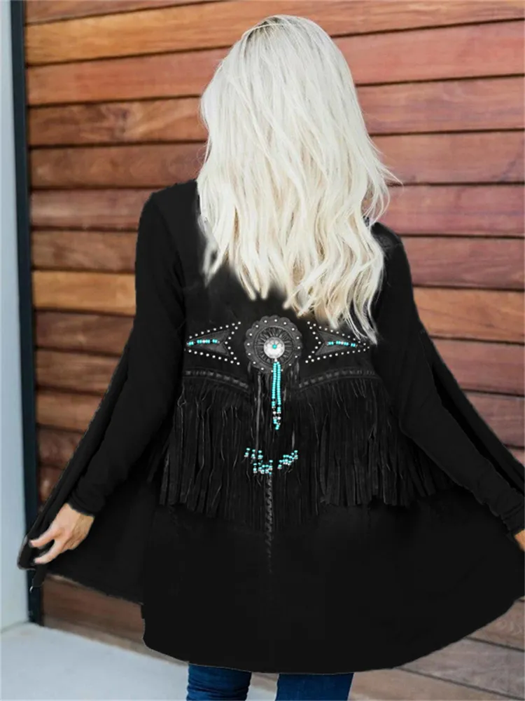 Western Turquoise Leather Art Comfy Cardigan