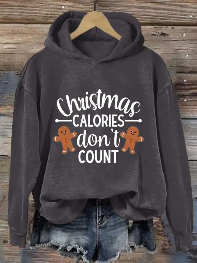 Women's Christmas Calories Don'T Count Print Casual Hooded