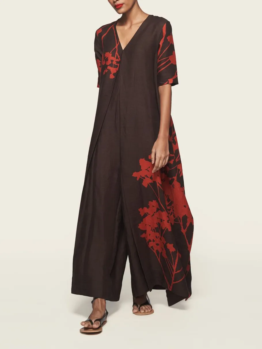 V-neck botanical print jumpsuit