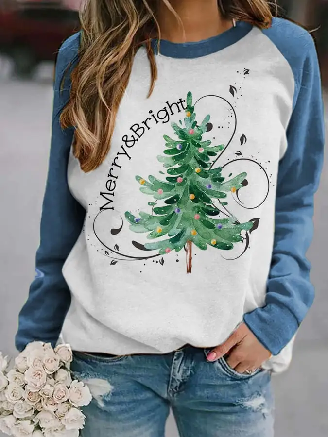 Women's Merry And Bright   Tree🎄 Print Casual Sweatshirt