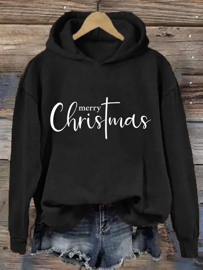 Women's Merry Christmas Cross Print Casual Hooded Sweatshirt