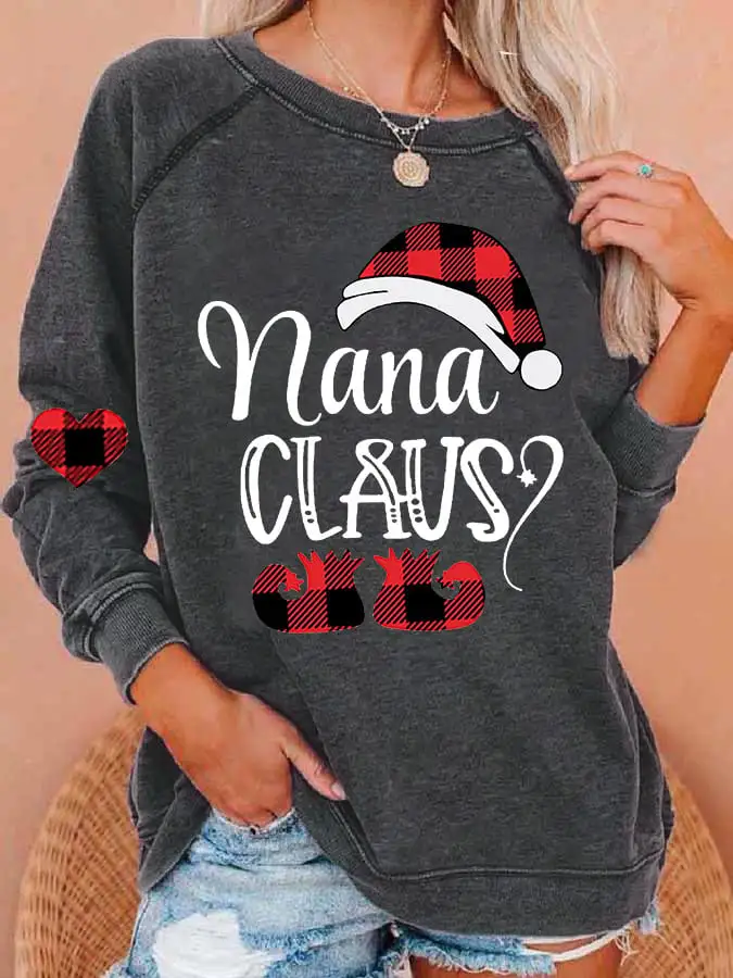 Women'S Casual Nana Claus Printed Long Sleeve Sweatshirt