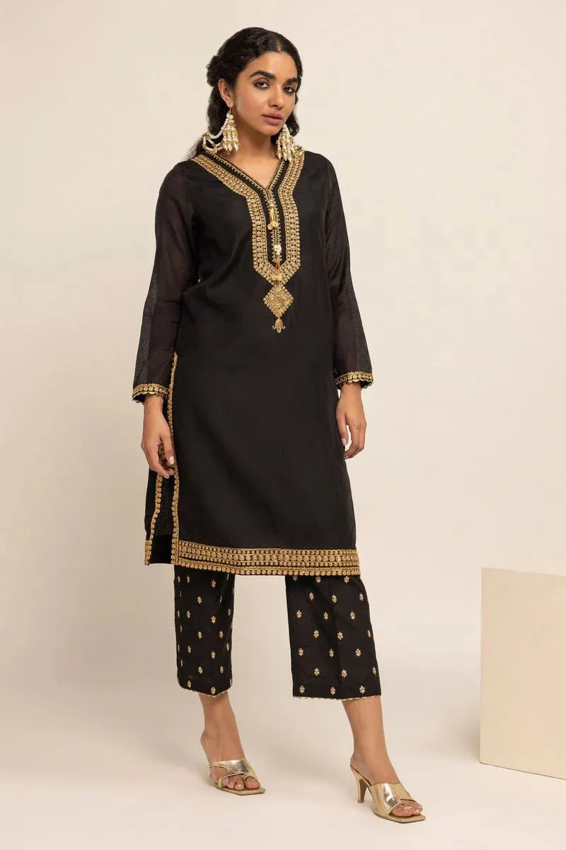 2 Piece | Kurta & Pants | Color Black