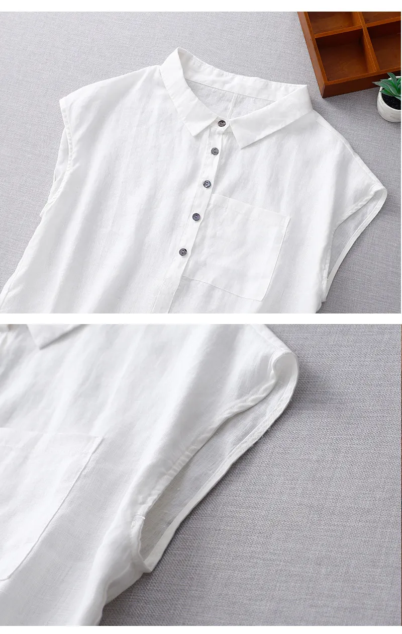 Mori Lapel Collar Drop Shoulder Sleeveless Cotton Linen Shirt