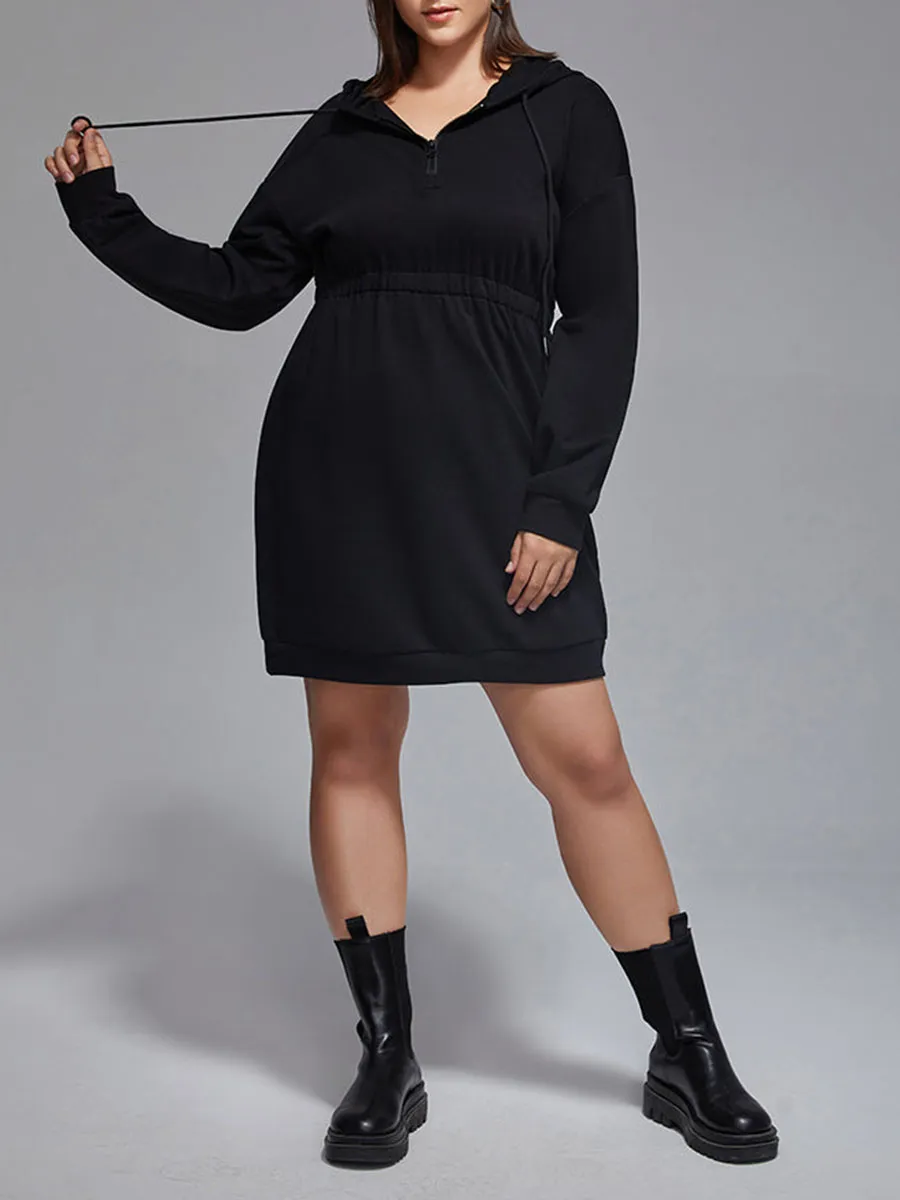 Plus Drawstring Zipper Hoodie Dress