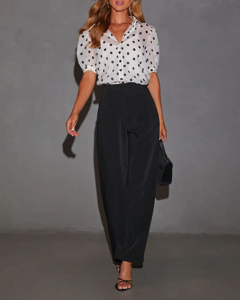 Spotted You Button Down Puff Sleeve Top