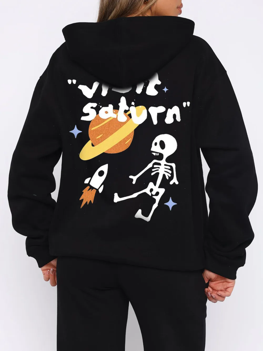 VISIT SATURN PATTERN PRINTED HOODIE