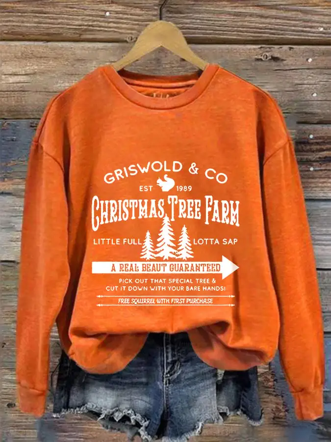 Women's Christmas Griswold Co Christmas Tree Farm Printed Sweatshirt