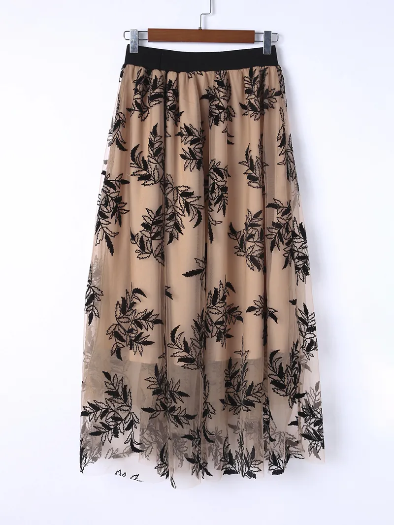 FLORAL EMBROIDERY FLARED ELEGANT SKIRTS