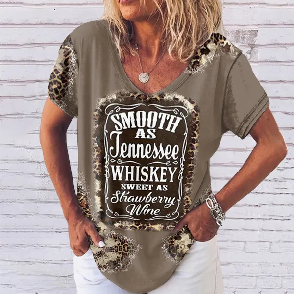 Western Print V Neck Short Sleeve Casual T-Shirt