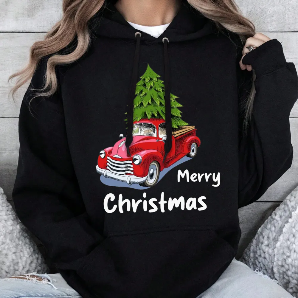 MERRY CHRISTMAS PATTERN PRINTED HOODIE