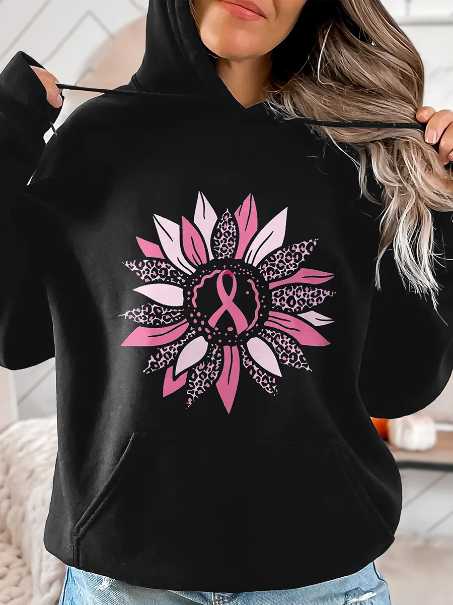 Women's Pink Sunflower Print Hoodie