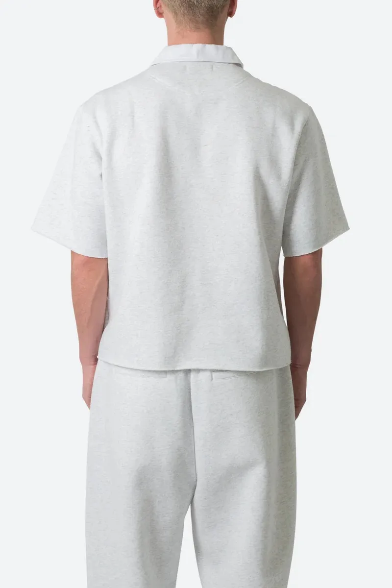 FLEECE OVERSIZED POLO WHITE SHIRT