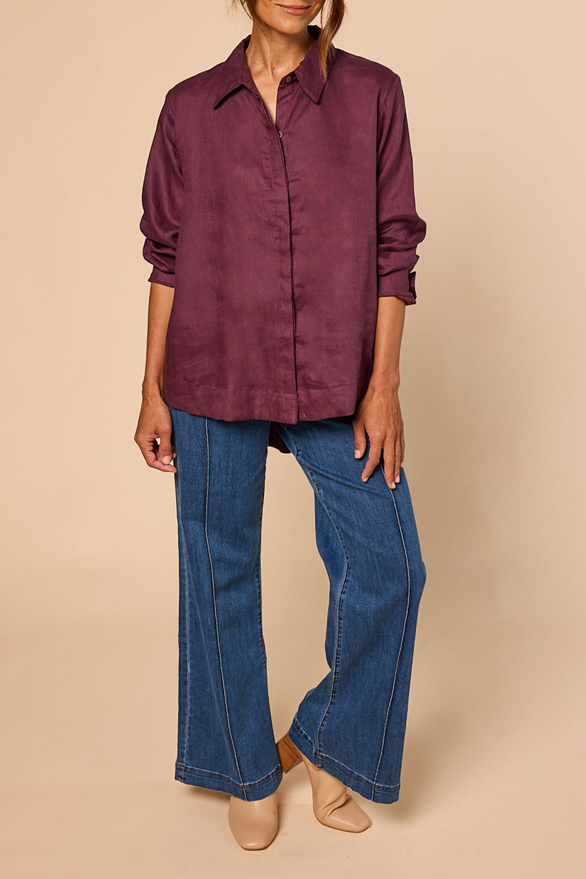 Oversized Linen Boyfriend Shirt In Plum