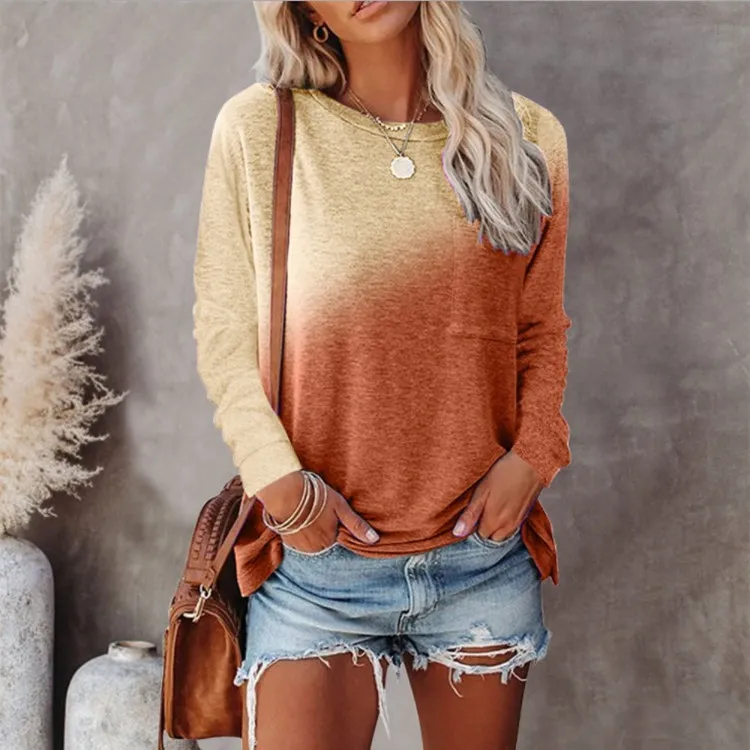 Casual Gradient Print Long Sleeve T-Shirt