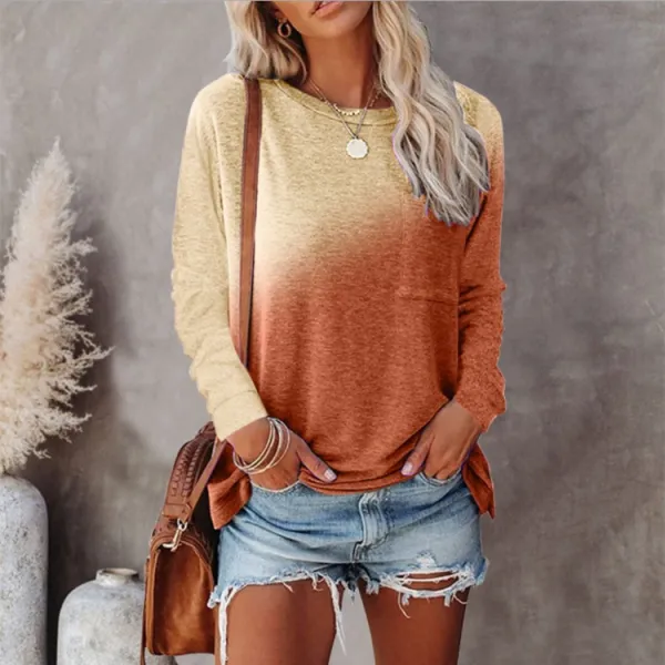 Casual Gradient Print Long Sleeve T-Shirt