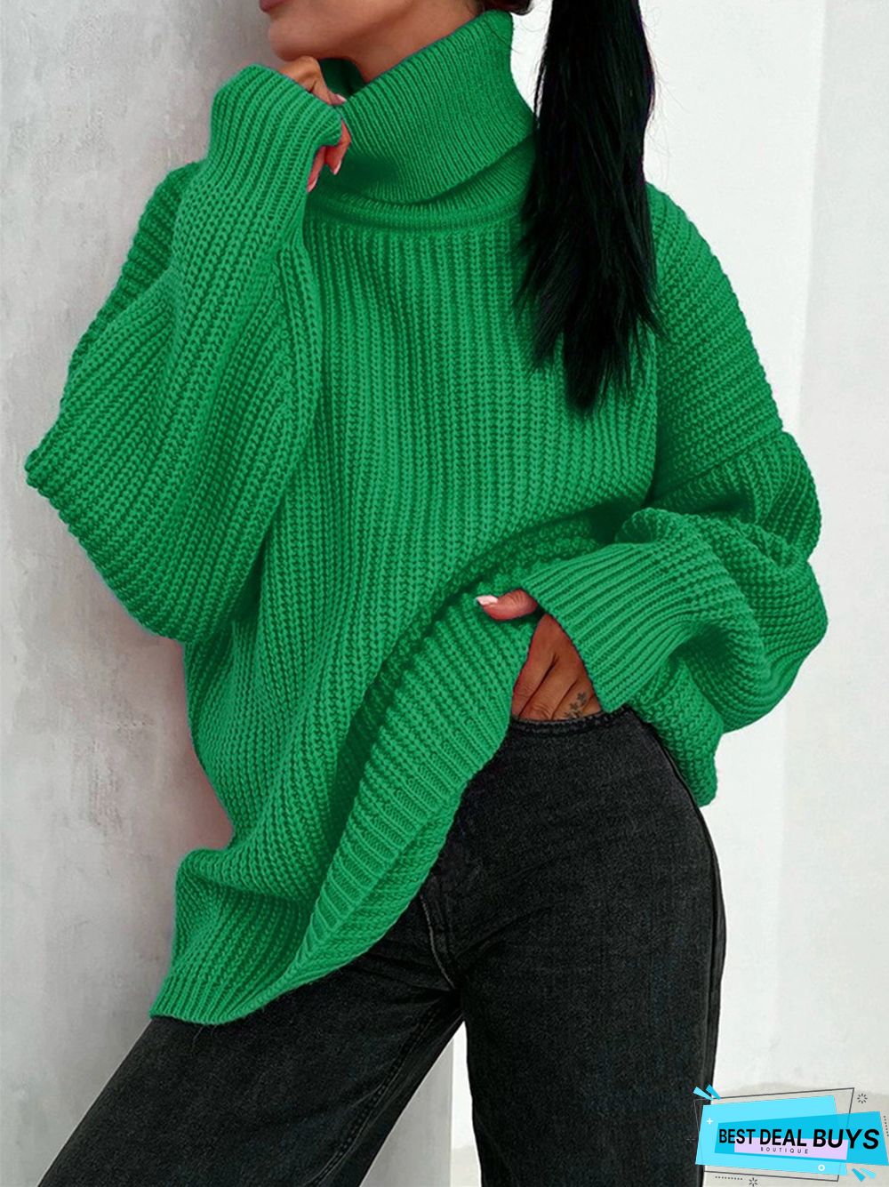 Thick Casual Turtleneck Solid Color Knitted Sweater