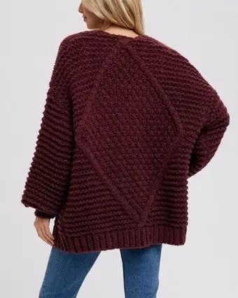 Chunky Cable Cardigan - Maroon